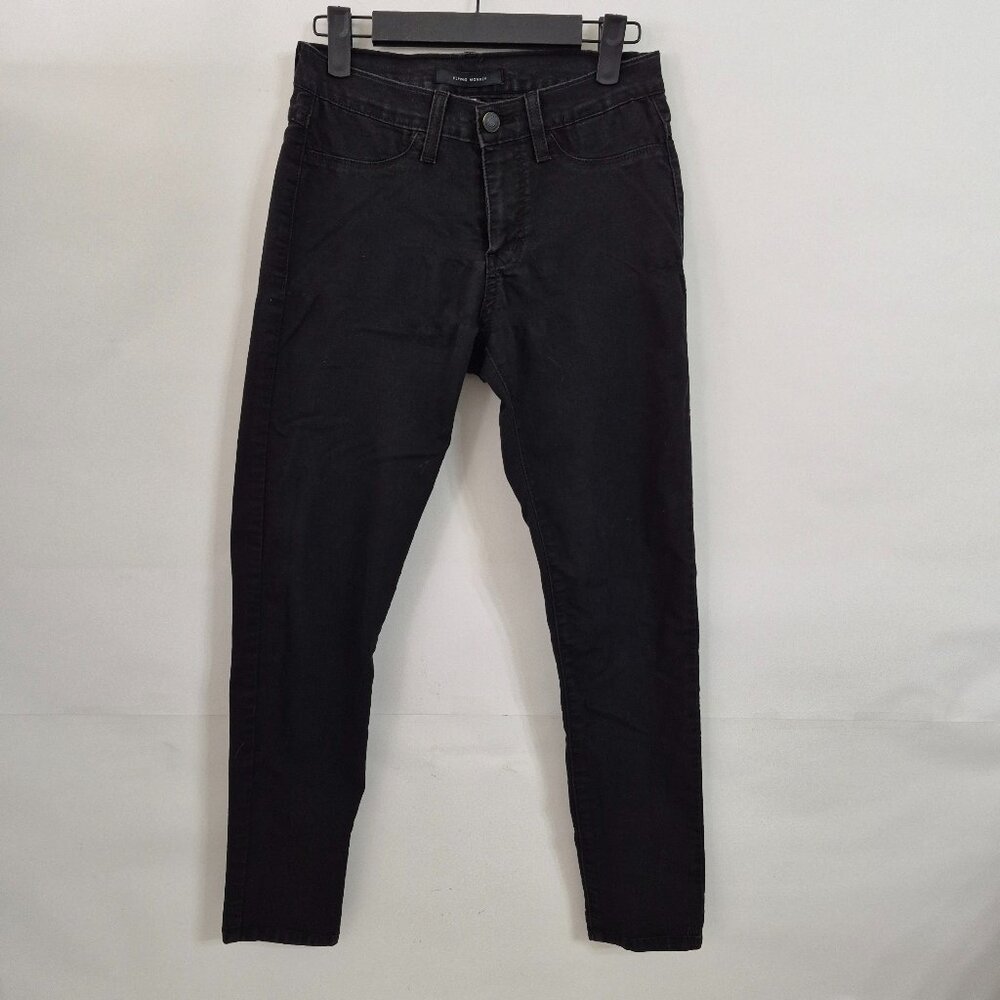 Flying Monkey Women 26 Black Mid Rise Stretch Skinny Crop Faded Zip Up Jeans USA